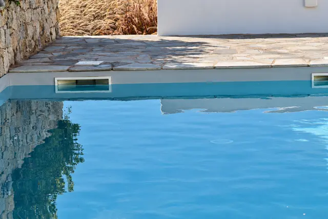 Swimming pool and garden at Naxian Garden Villas, Naxos