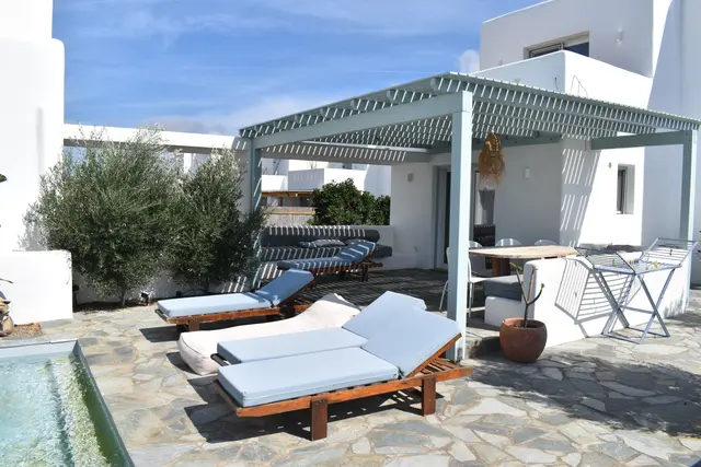 Swimming pool and garden at Naxian Garden Villas, Naxos