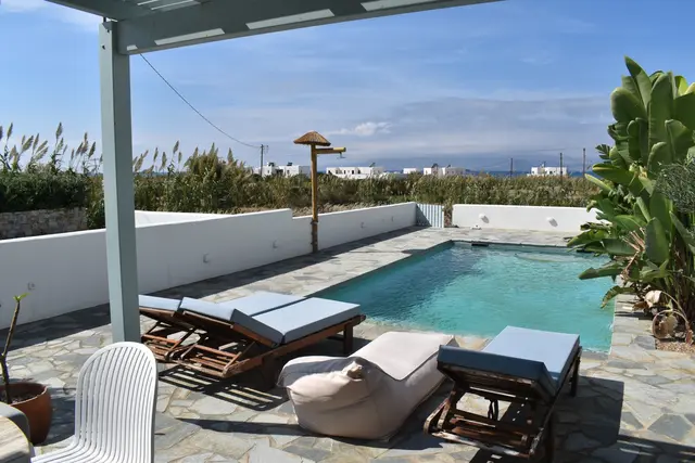 Swimming pool and garden at Naxian Garden Villas, Naxos
