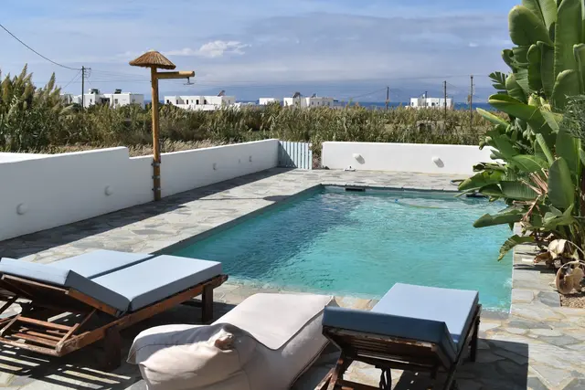 Swimming pool and garden at Naxian Garden Villas, Naxos