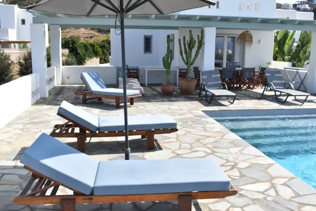 Swimming pool and garden at Naxian Garden Villas, Naxos