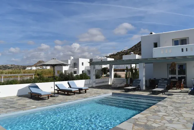 Swimming pool and garden at Naxian Garden Villas, Naxos