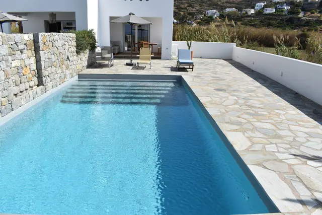 Swimming pool and garden at Naxian Garden Villas, Naxos