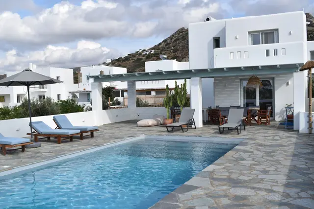 Swimming pool and garden at Naxian Garden Villas, Naxos