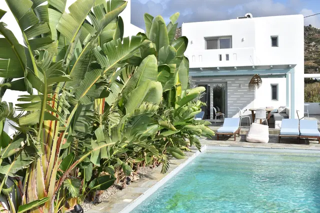 Swimming pool and garden at Naxian Garden Villas, Naxos