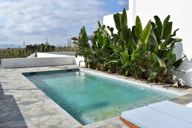 Swimming pool and garden at Naxian Garden Villas, Naxos