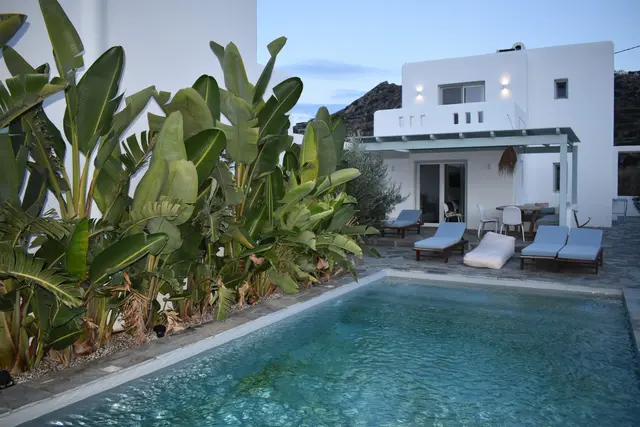 Swimming pool and garden at Naxian Garden Villas, Naxos